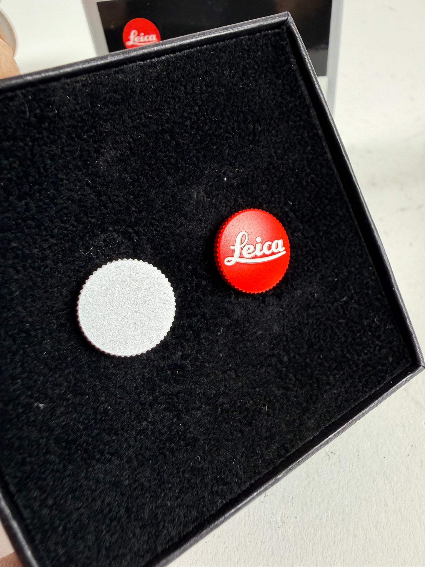 Leica M Soft Release Button 12mm Red with "Leica" lettering #14010