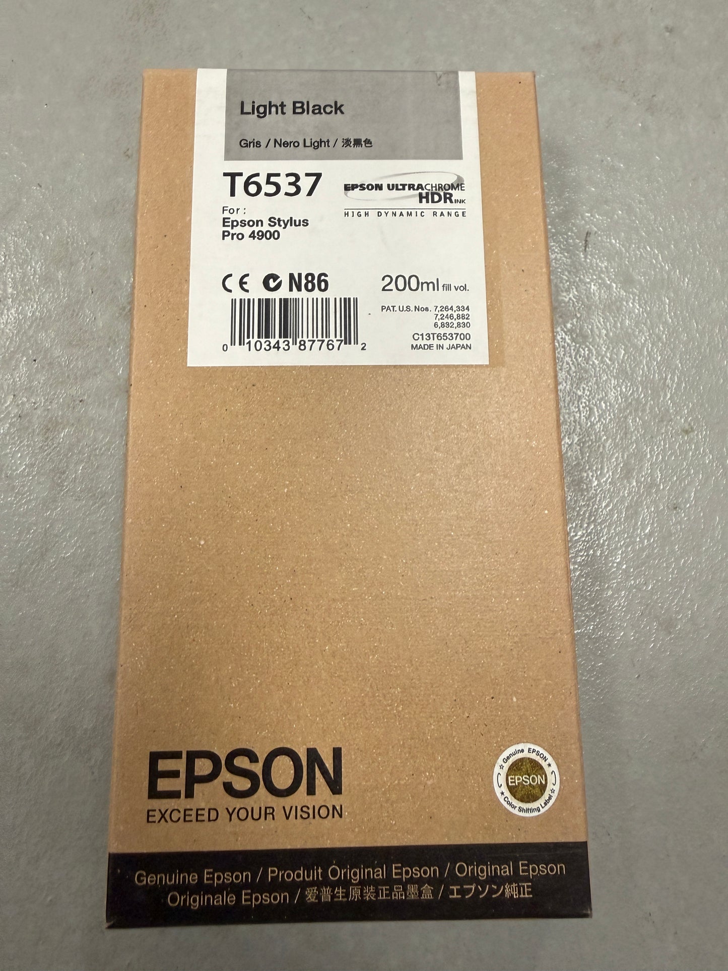 2022 Genuine Epson Light Black Ink T6537 Stylus Pro 4900 200ml Factory Sealed