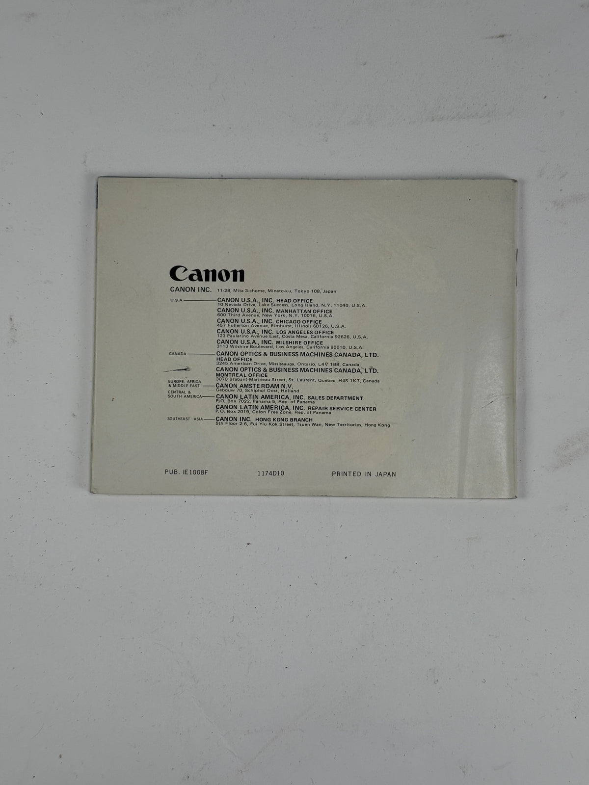 Canon EF Instruction Manual, Original english