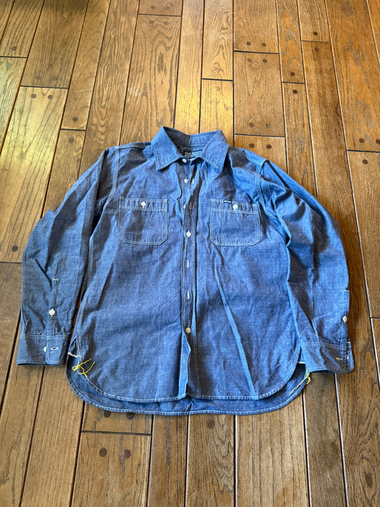 Authentic IRON HEART Indigo Cotton Chambray Work Shirt L Japan