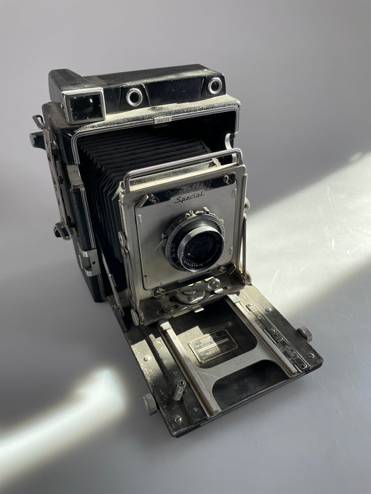 Graflex Crown Graphic Pacemaker 4x5 Camera body with Xenar 135mm f4.7 lens