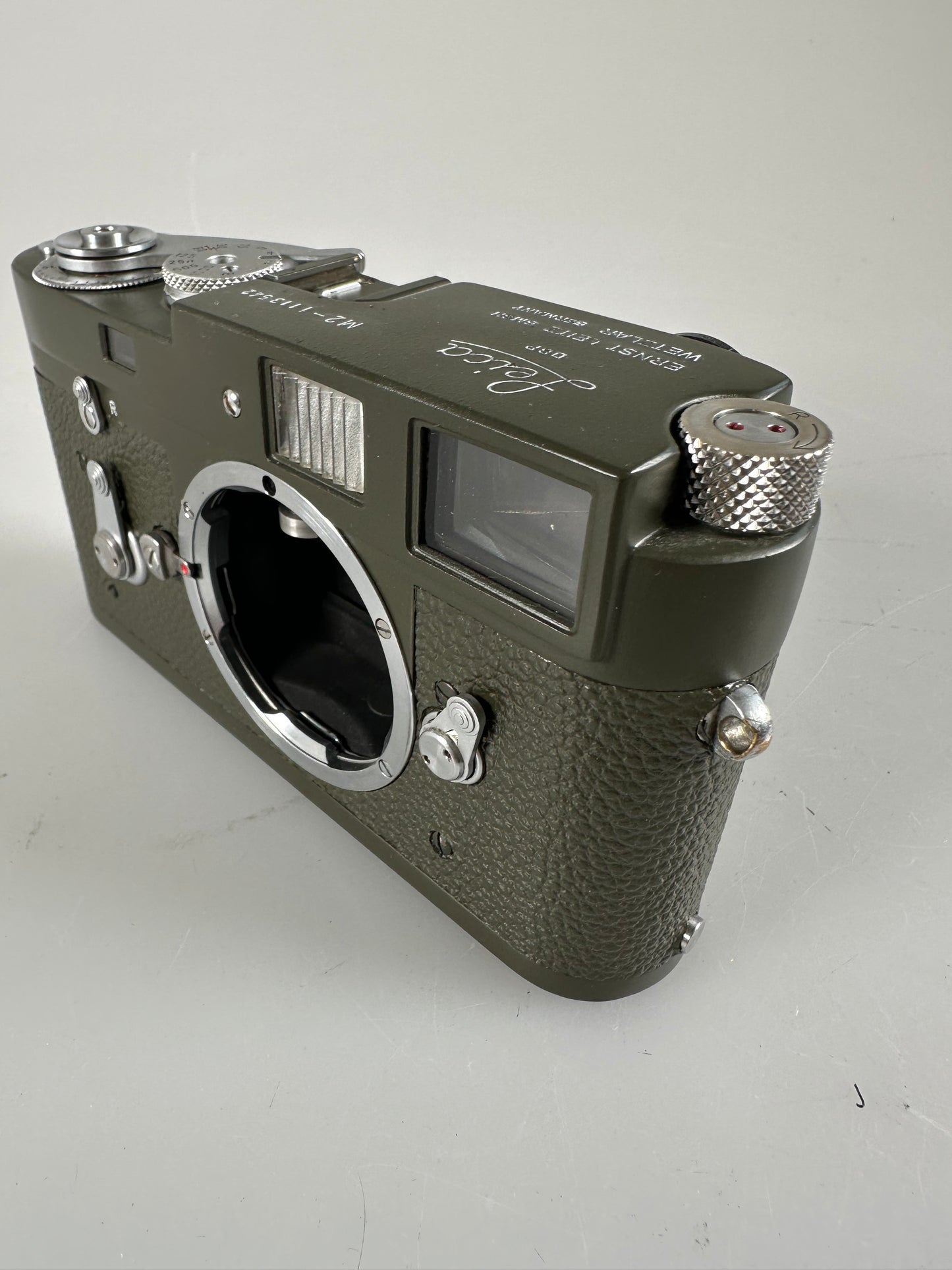 Leica M2 Safari olive 35mm rangefinder film camera body repaint w/ M4 style spool