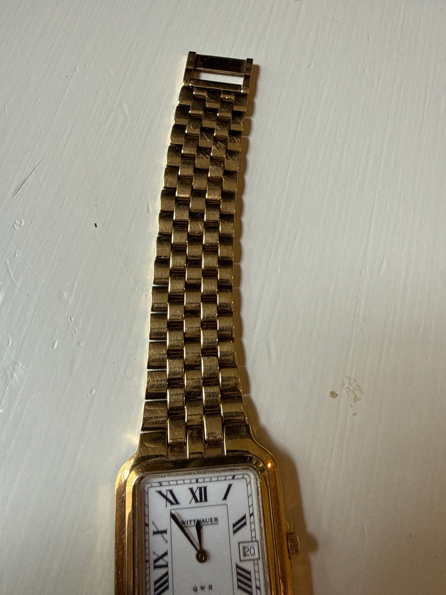 Wittnauer QWR Gold Tone Quartz Mens Tank Dress Wrist Watch