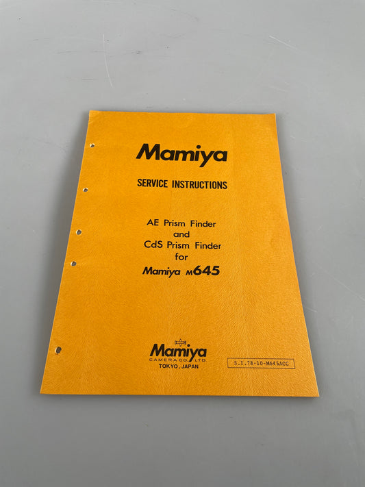 Mamiya M645 AE and CDS prism finder Service instructions camera Repair Manual