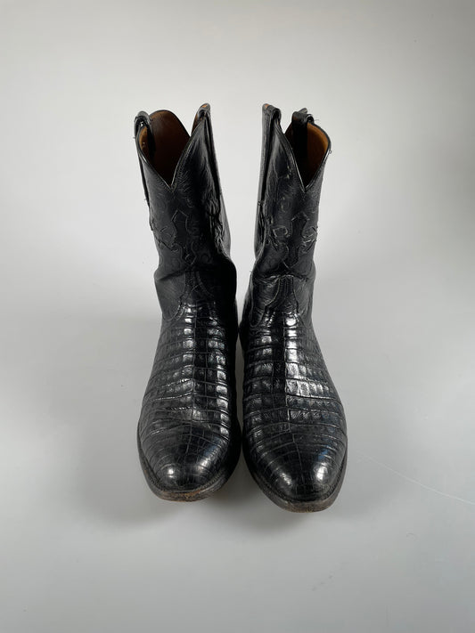 Lucchese Classics Handmade Caiman Black Roper Boots 10 2E Exotic