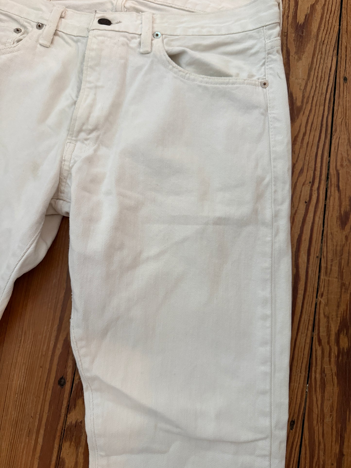 Polo Ralph Lauren white 018 Slim Straight distressed leg jeans 32 32
