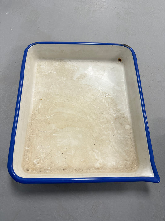 Vintage Porcelain White/Blue  Enamel Photo Developing Tray - Film Darkroom 17x20