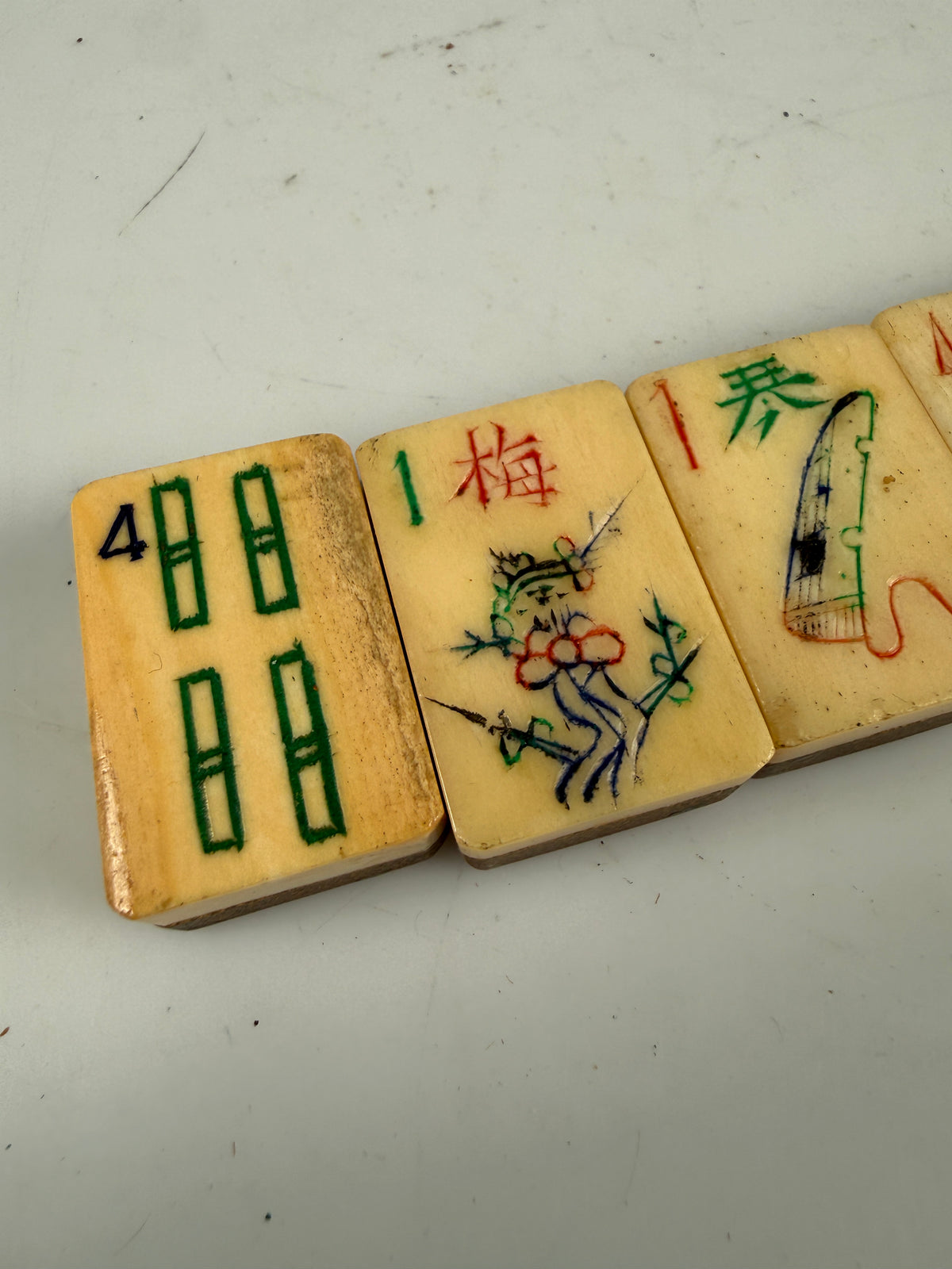 6 Thick Bone Bamboo Mahjong Replacement Tiles 4, 1, 3