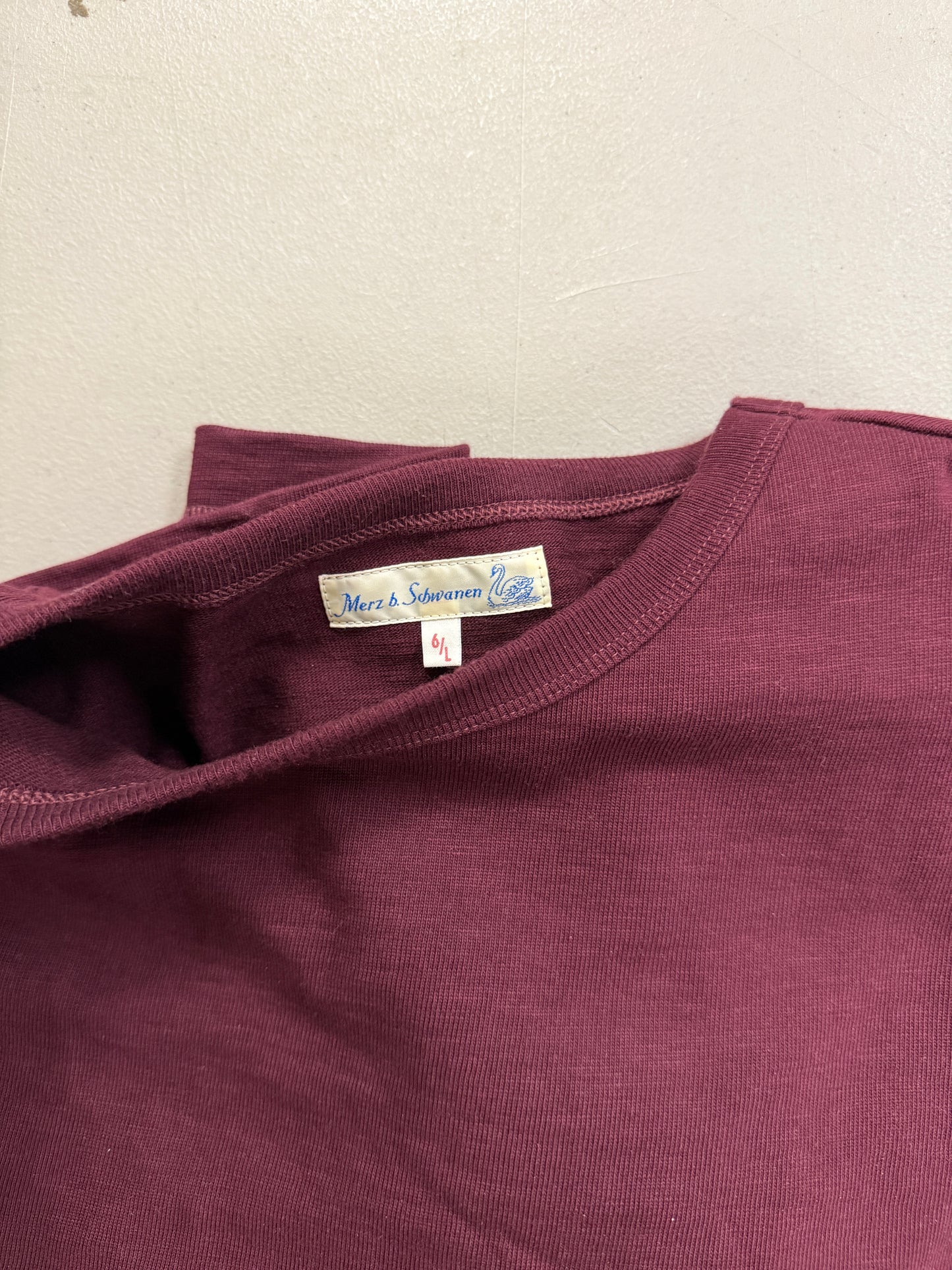 Merz B Schwanen T-Shirt Size 6 (L) Maroon Loopwheeled Heavy Weight Made in Germany