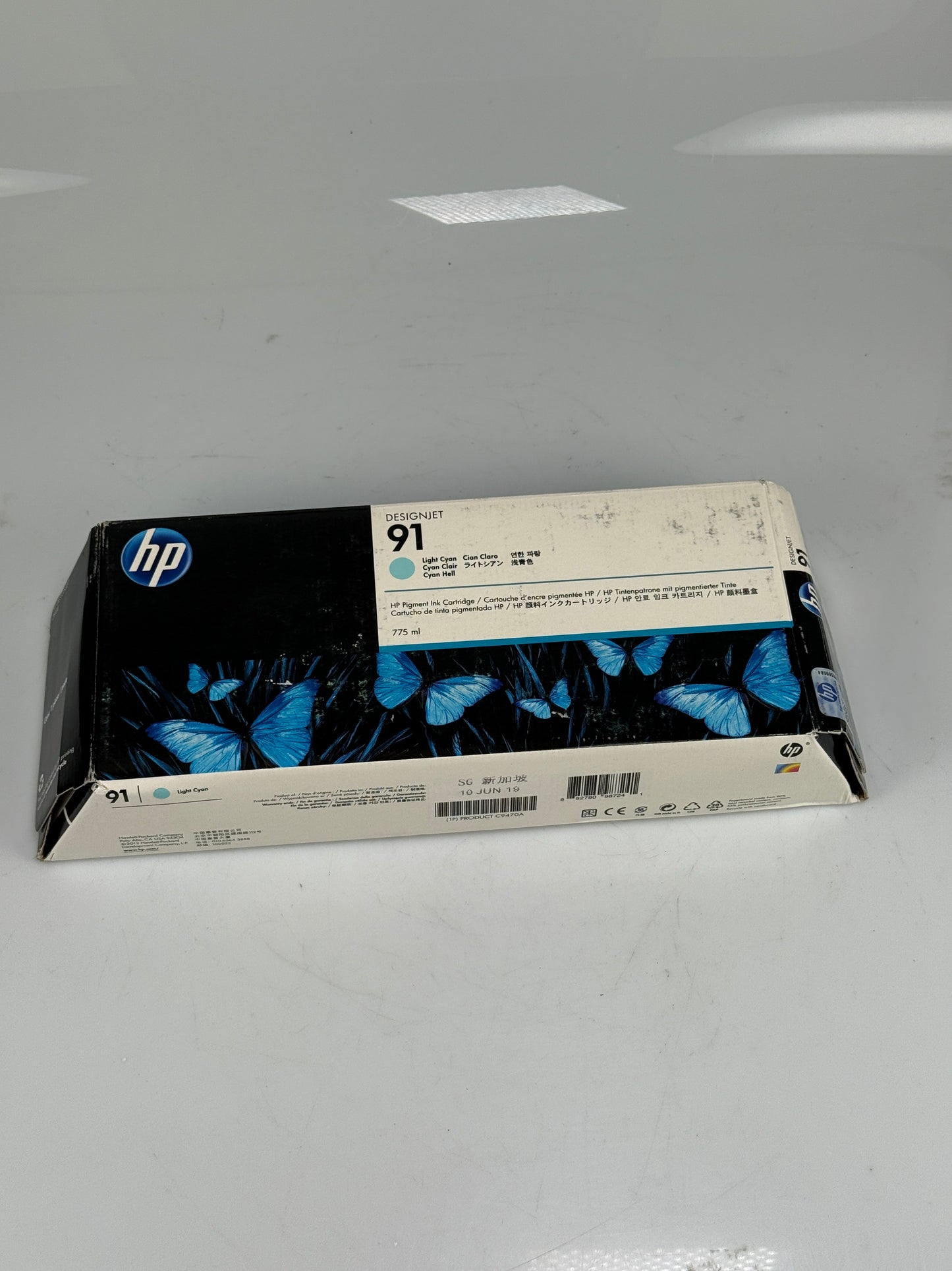 Genuine HP 91 Light Cyan C9470A 775ml Pigment Ink Cartridge 06/2019
