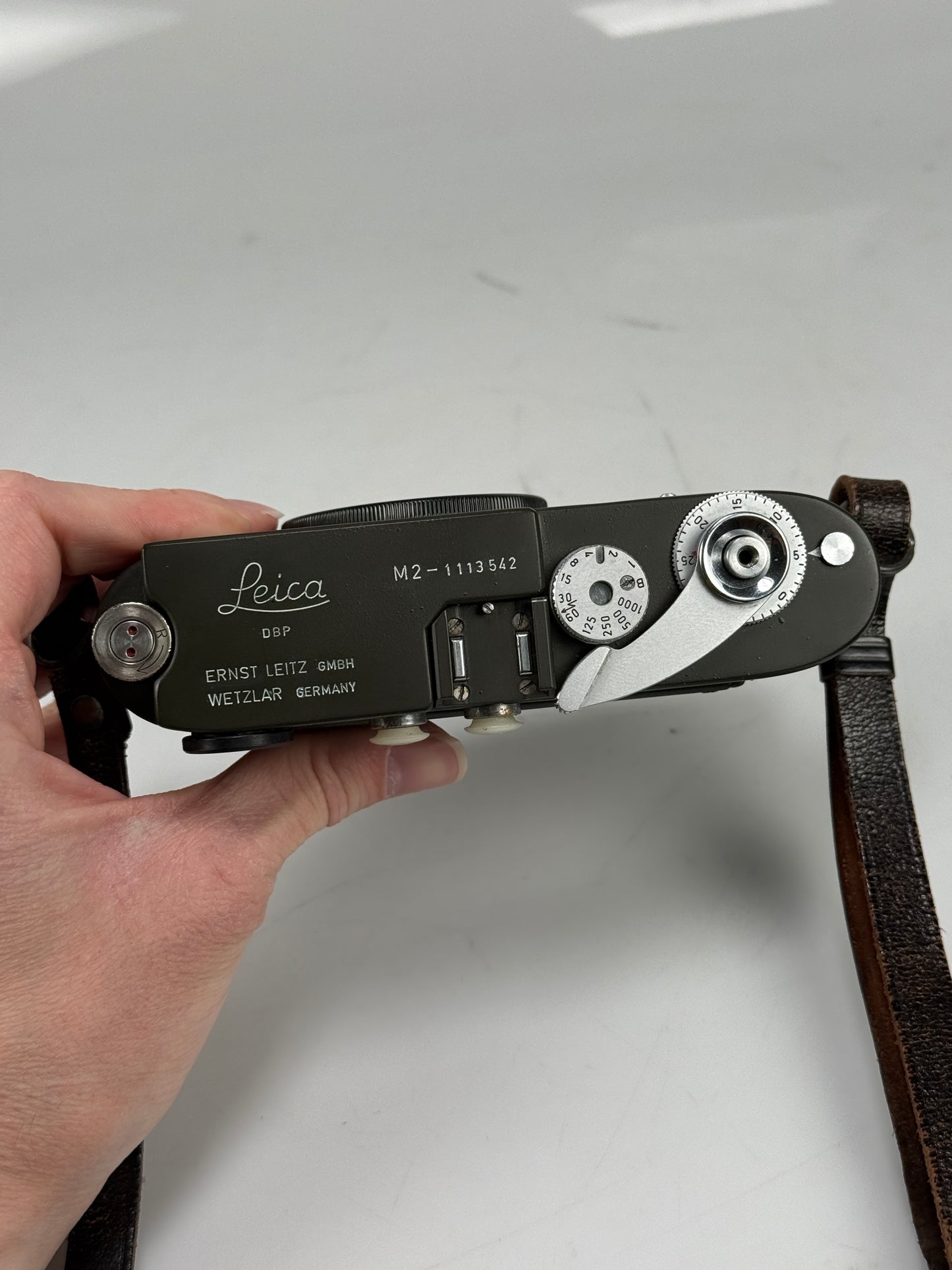 Leica M2 Safari olive 35mm rangefinder film camera body repaint w/ M4 style spool