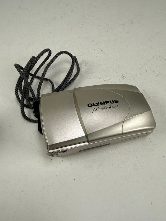 Olympus Stylus MJU II Deluxe 35mm point and shoot p&s film camera 35mm f2.8 chrome/silver