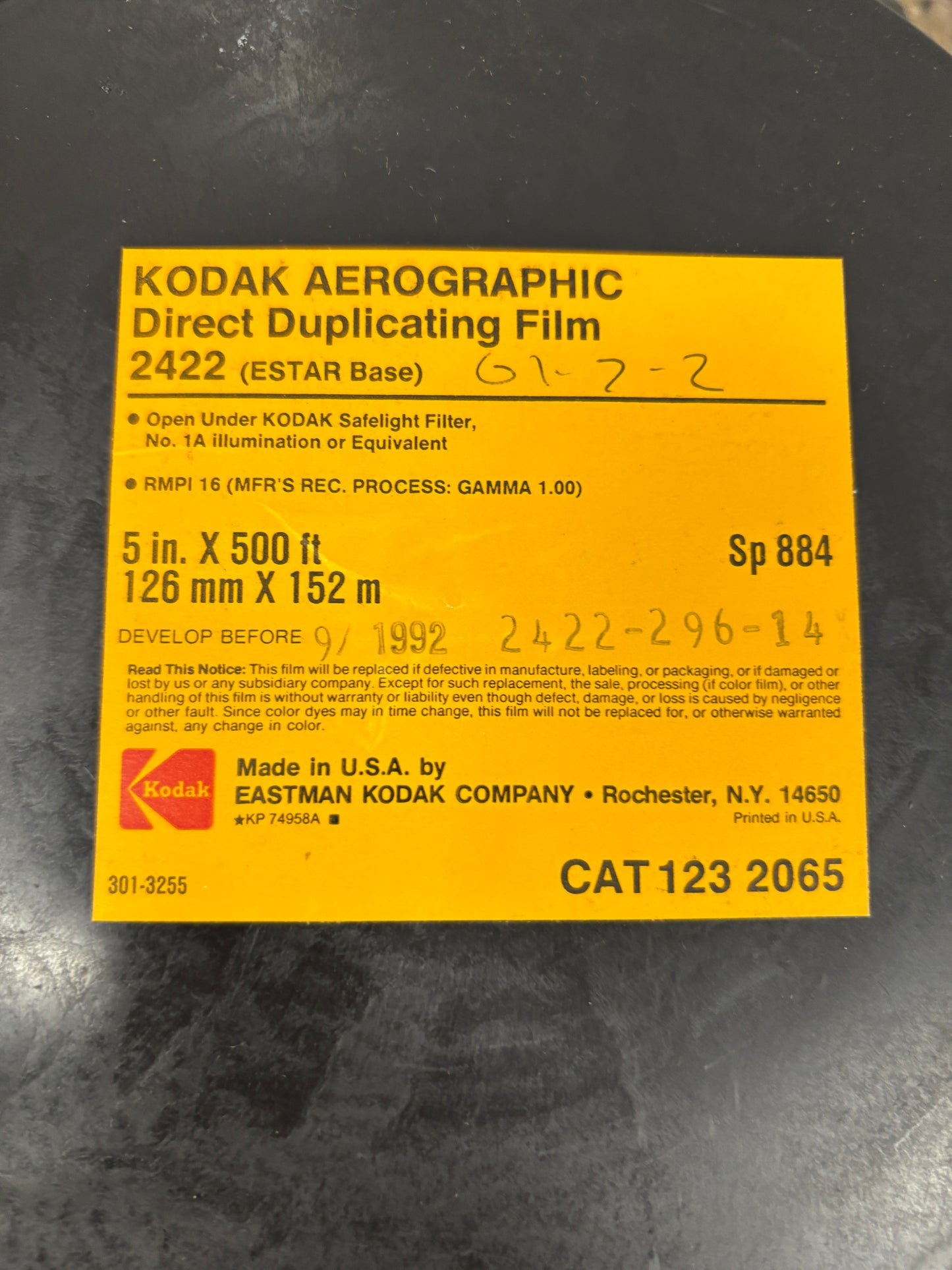 Kodak Aerographic Direct Duplicating Film 2422 5”x 500” RARE military