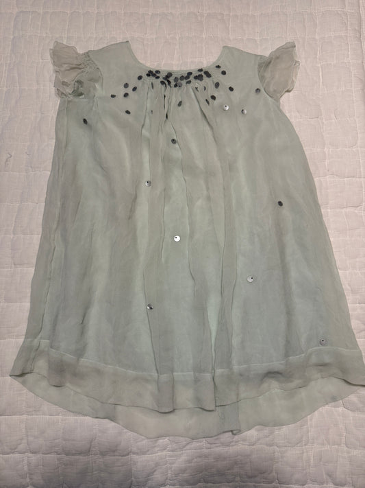 Bonpoint Girls Short Sleeve Sequin Silk Dress White Size 8 Brode Main