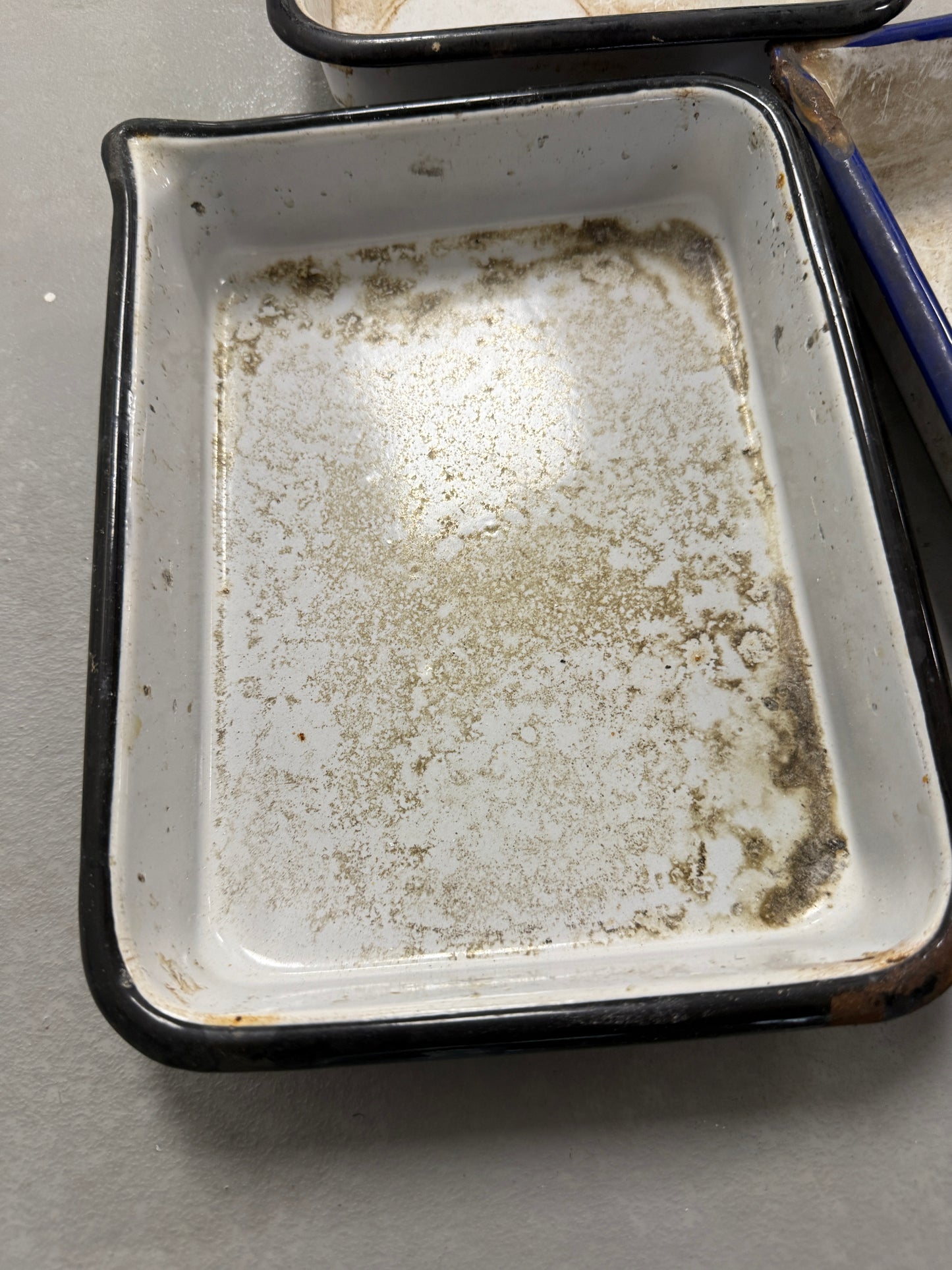 Vintage Porcelain White/Blue  Enamel Photo Developing Tray - Film Darkroom 9x7 set of 3