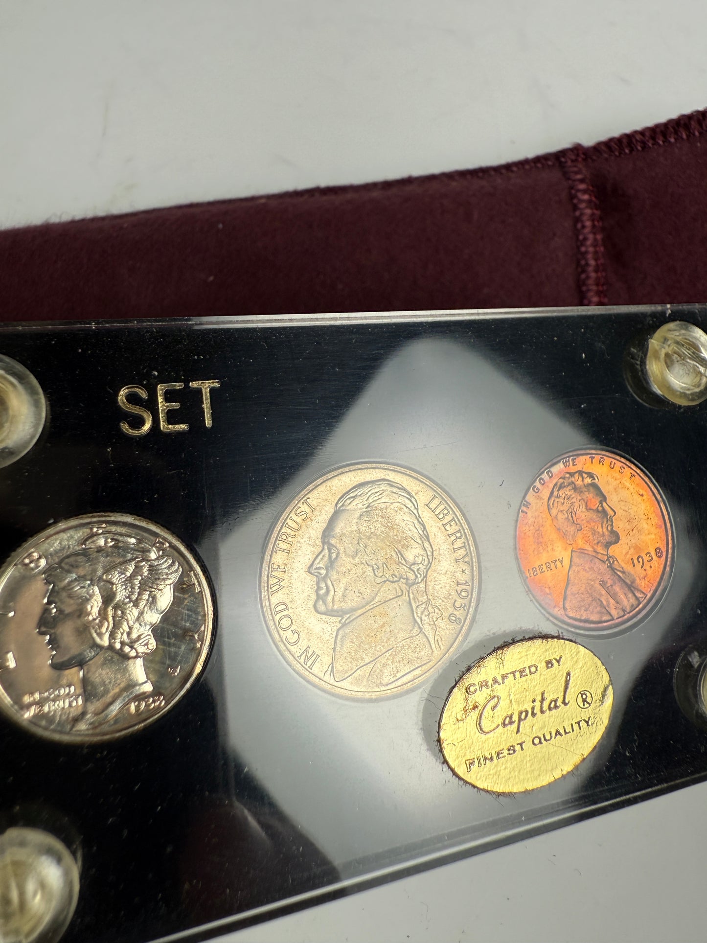 1938 US Mint Silver PROOF Set Gem Coins Black Capital Holder Display Box