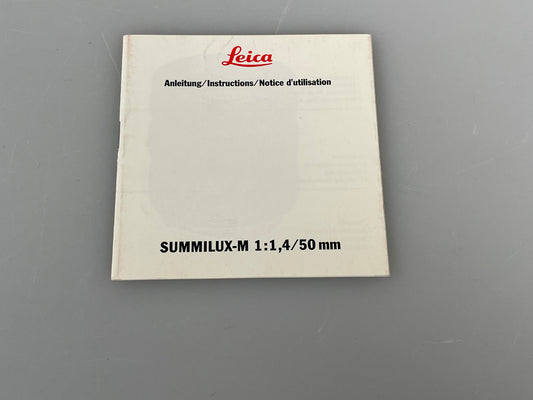 Leica Summilux-M 50mm f1.4 lens Instruction Manual Booklet