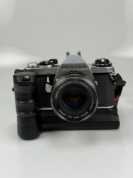 Pentax ME Chrome 35mm Film Camera w/ 55mm F2 Lens