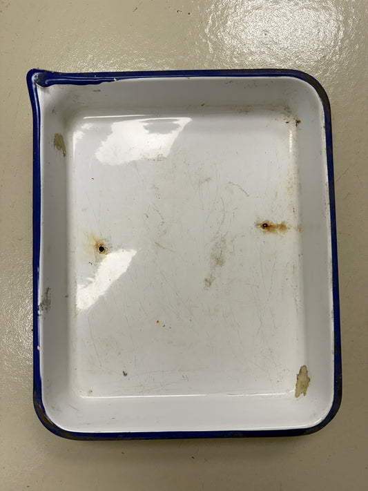 Vintage Porcelain White/Blue Enamel Photo Developing Tray - Film Darkroom 17x14