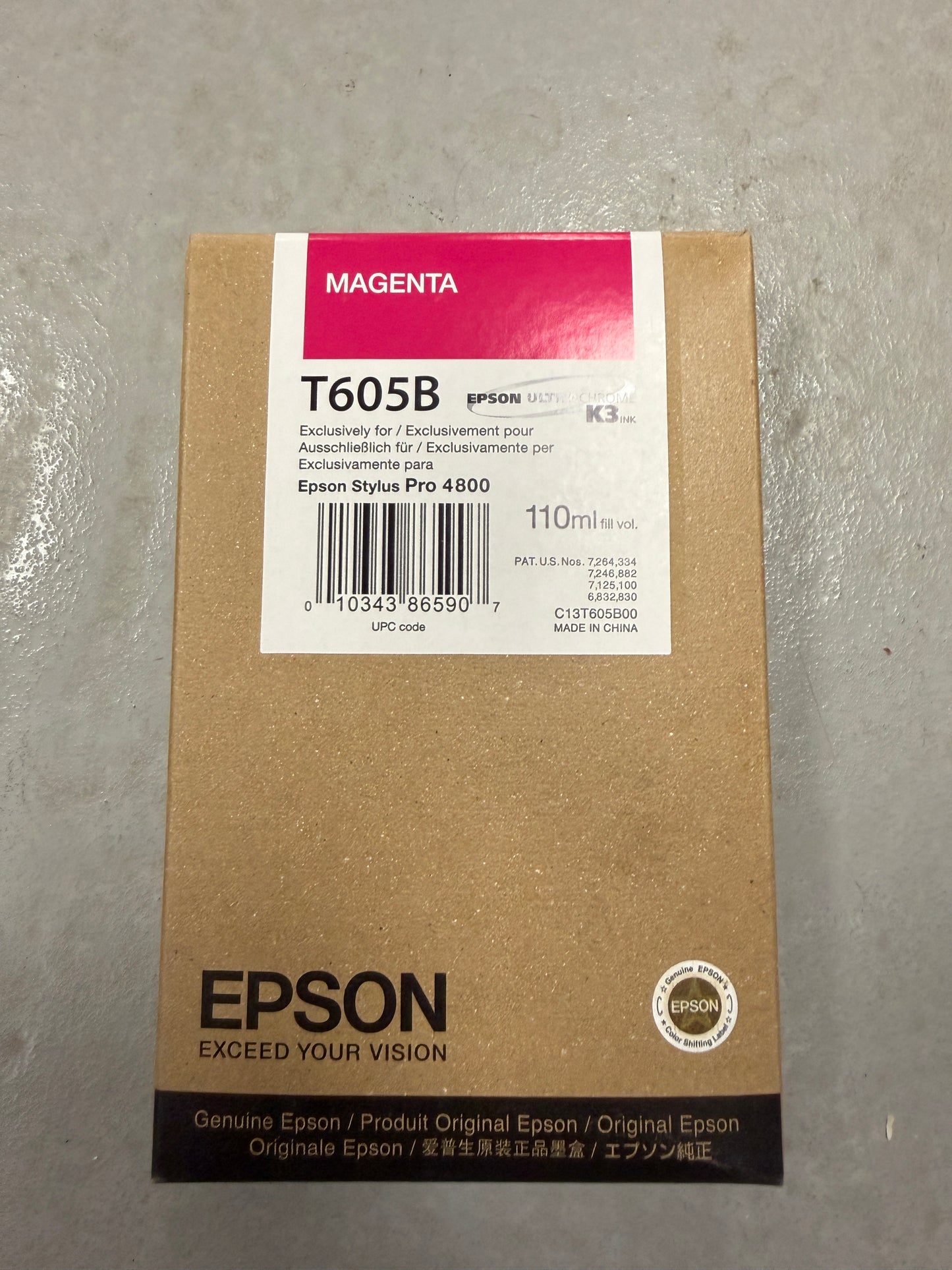 GENUINE EPSON T605B MAGENTA 110ml K3 INK STYLUS PRO 4800
