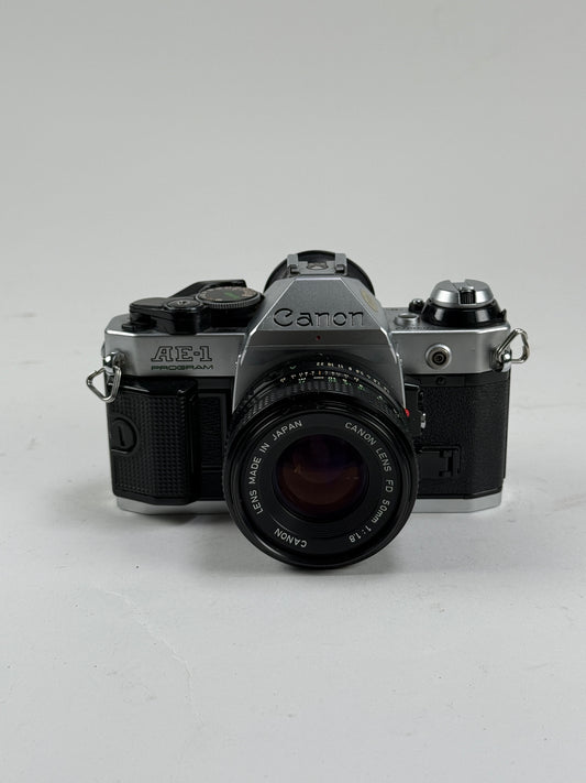 CANON AE-1 PROGRAM chrome SLR 35mm Film Camera with 50mm f1.8 FD KIT
