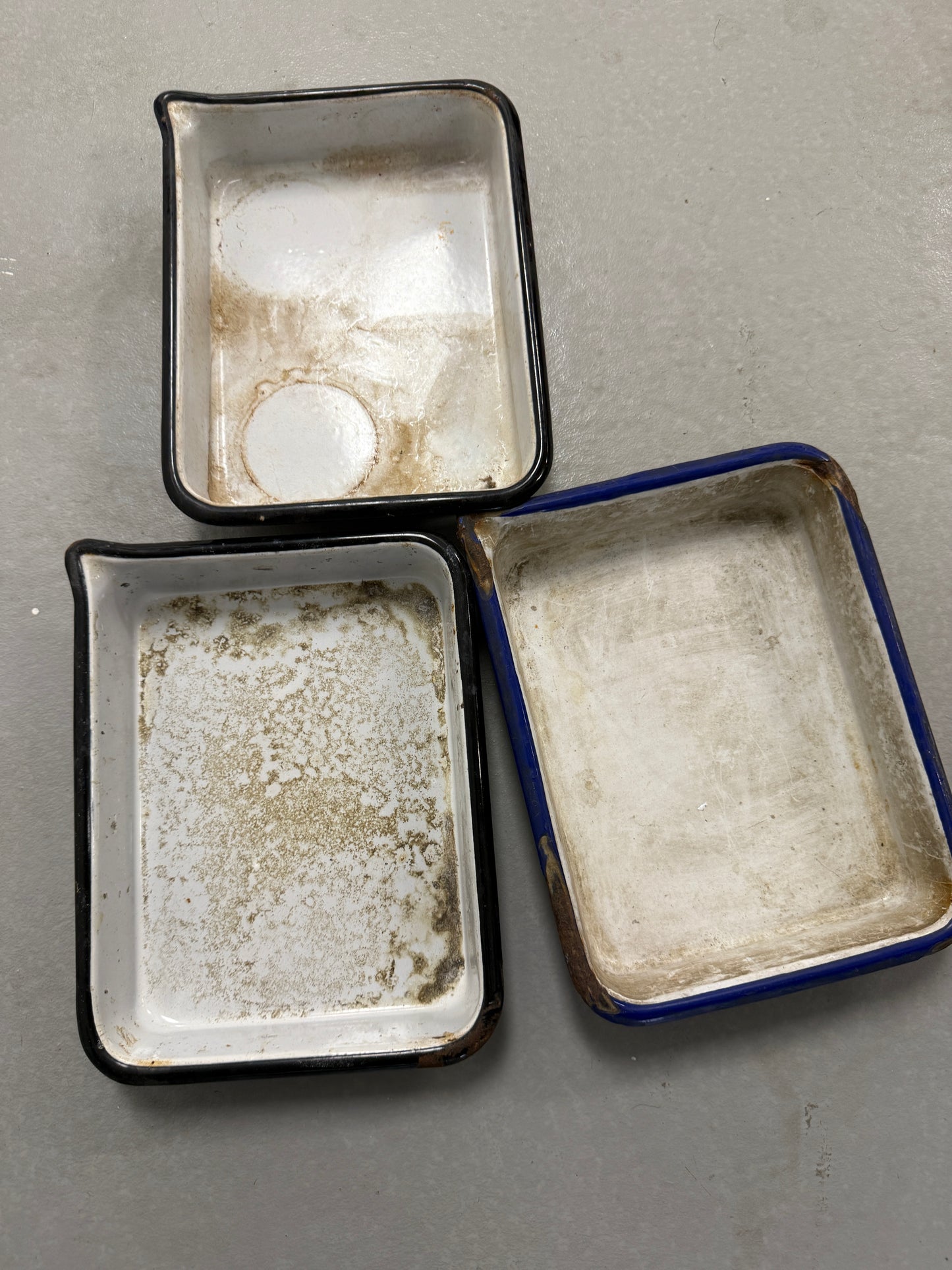 Vintage Porcelain White/Blue  Enamel Photo Developing Tray - Film Darkroom 9x7 set of 3