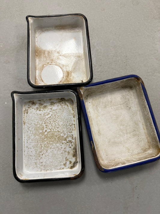Vintage Porcelain White/Blue  Enamel Photo Developing Tray - Film Darkroom 9x7 set of 3