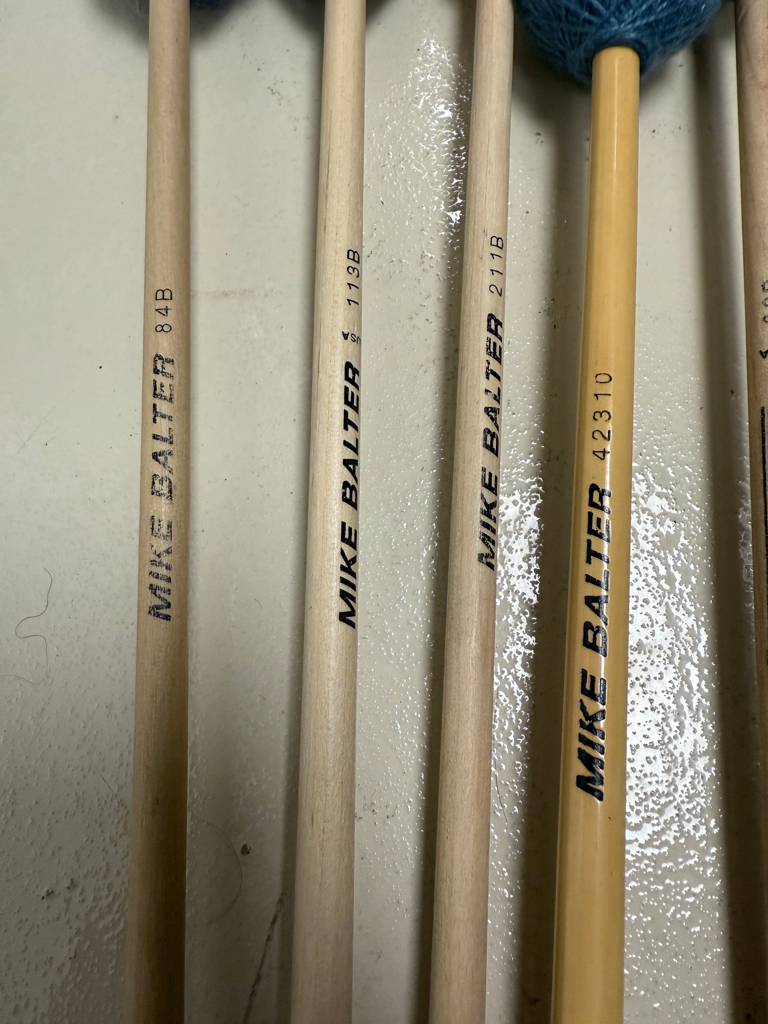 Large lot of Mike Balter mallets 82B, 49R, 195B, 84B, 113B, 211B