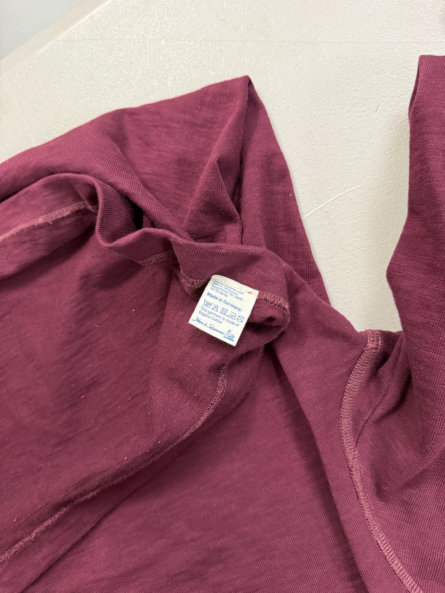 Merz B Schwanen Longsleeve Shirt Size 6 (L) Maroon Loopwheeled Heavy Weight Made in Germany