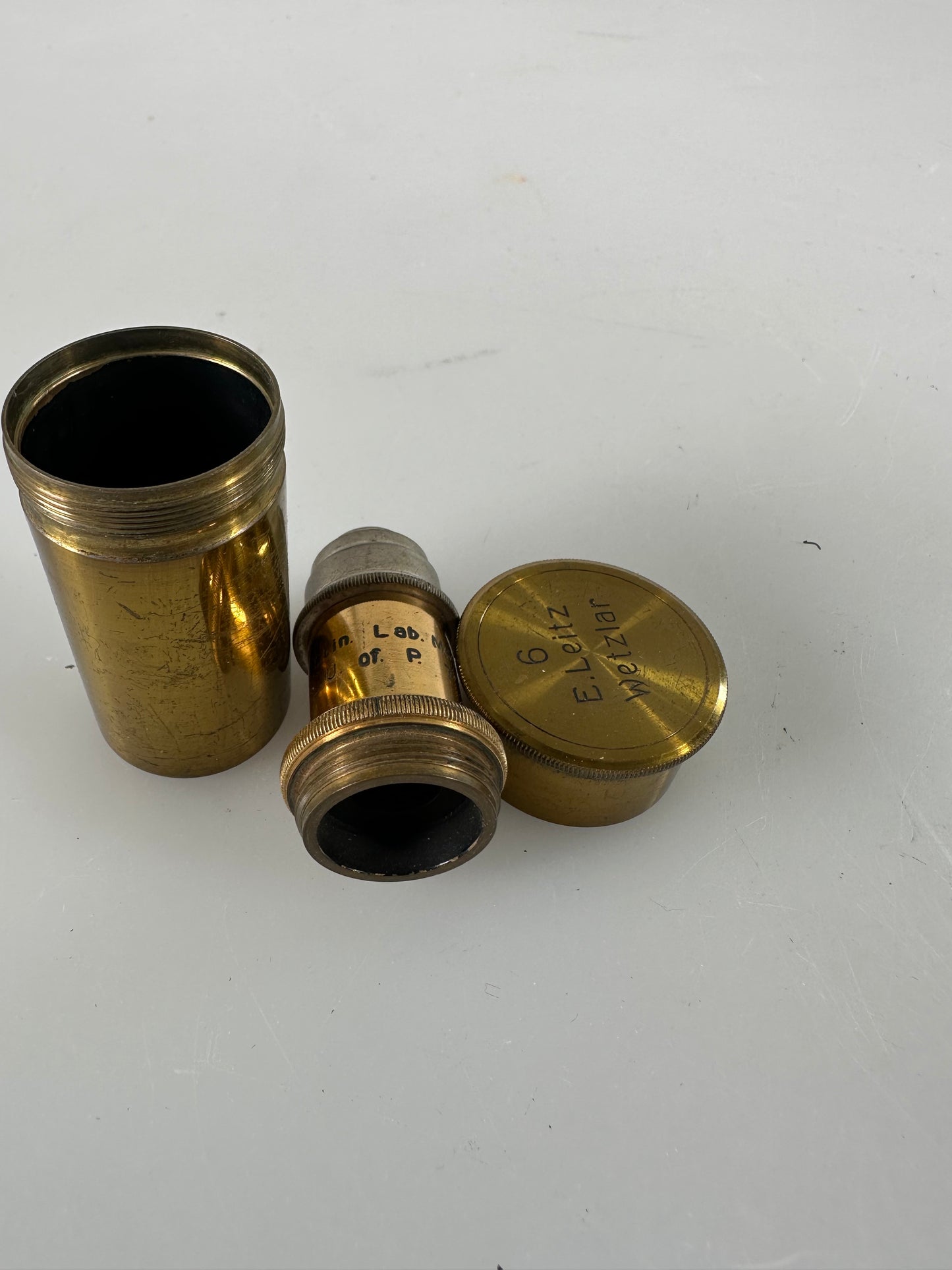 Leica LEITZ Wetzlar Brass Microscope lens OBJECTIVE 6 Univ of Penn