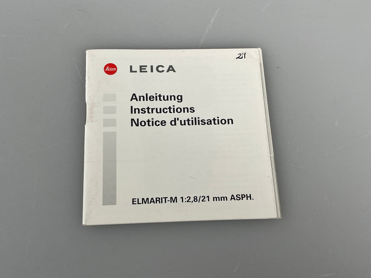 Leica Elmarit-M 21mm f2.8 ASPH lens Instruction Manual Booklet