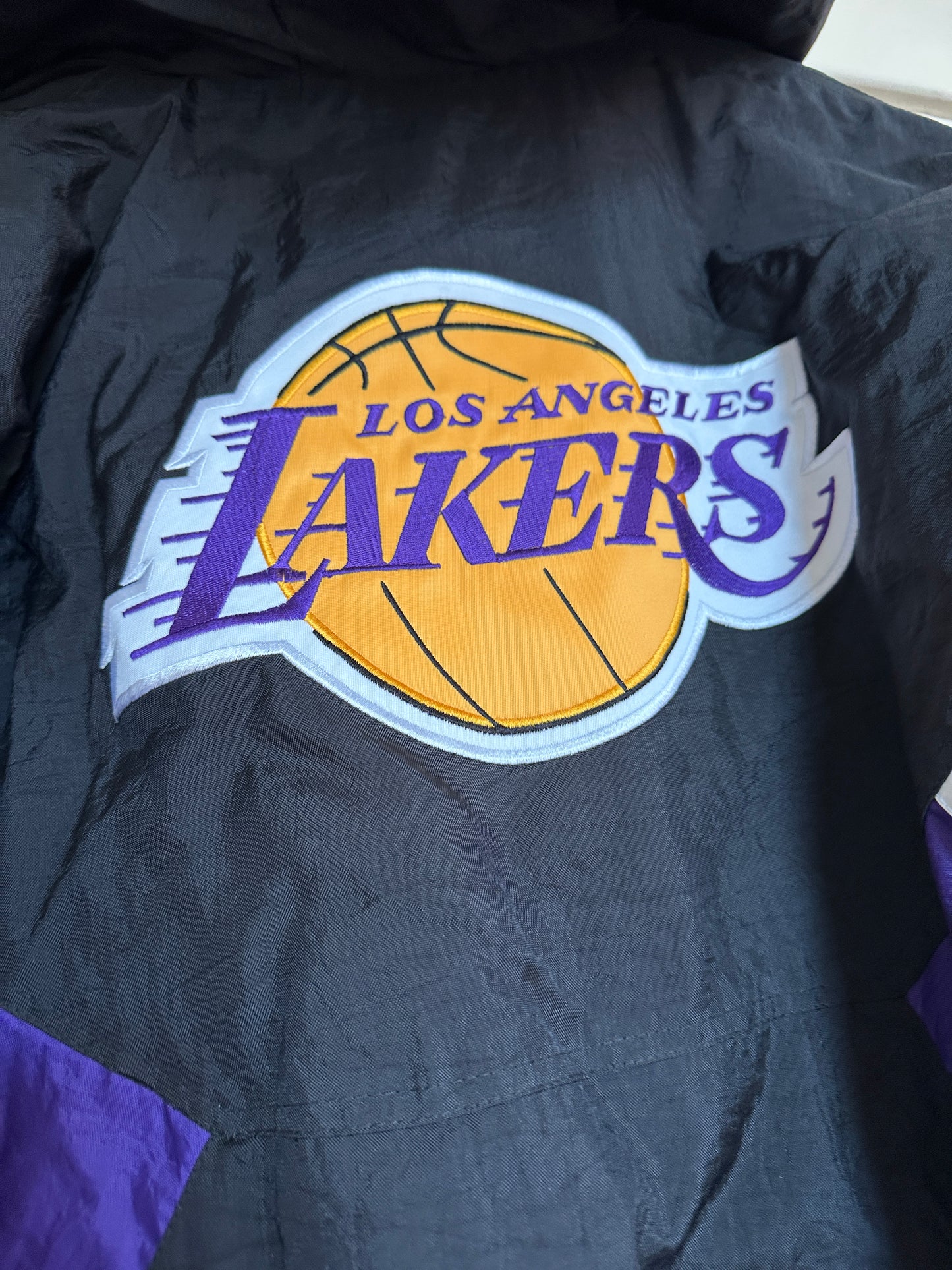 Starter Los Angeles Lakers The Line-Up Oxford Half-Zip Jacket Black/Purple NWT