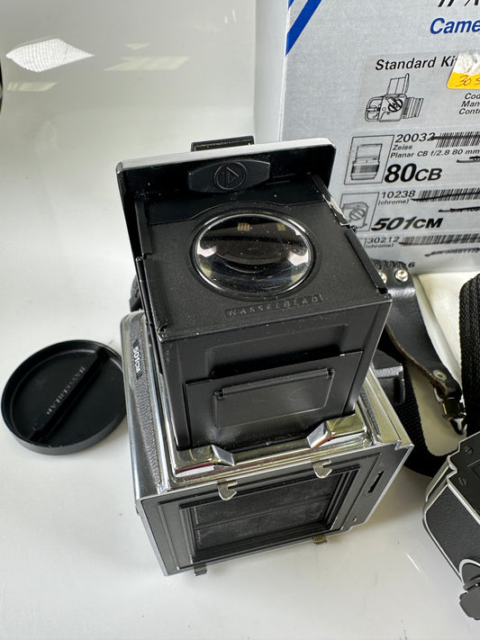 Hasselblad 501CM Film Camera Black CB 80mm f2.8 Lens, acute matte D, a12