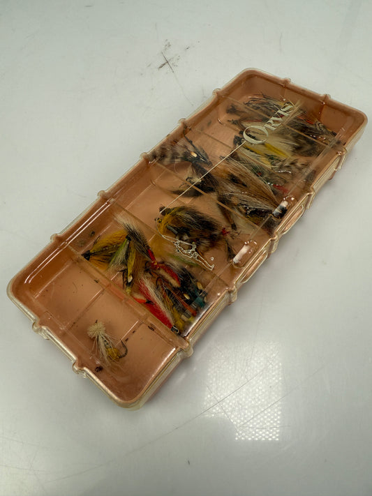Vintage Orvis Logo Fly Fishing Box - Dewitt Plastics- 18 Compartment + Flies