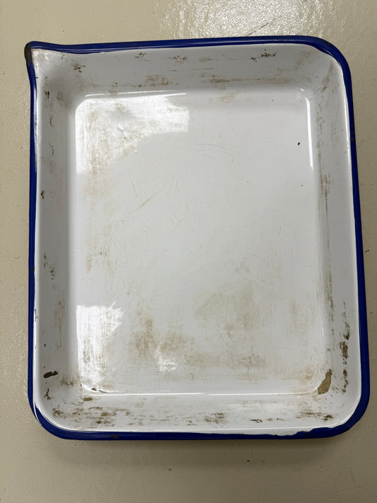 Vintage Porcelain White/Blue Enamel Photo Developing Tray - Film Darkroom 17x14