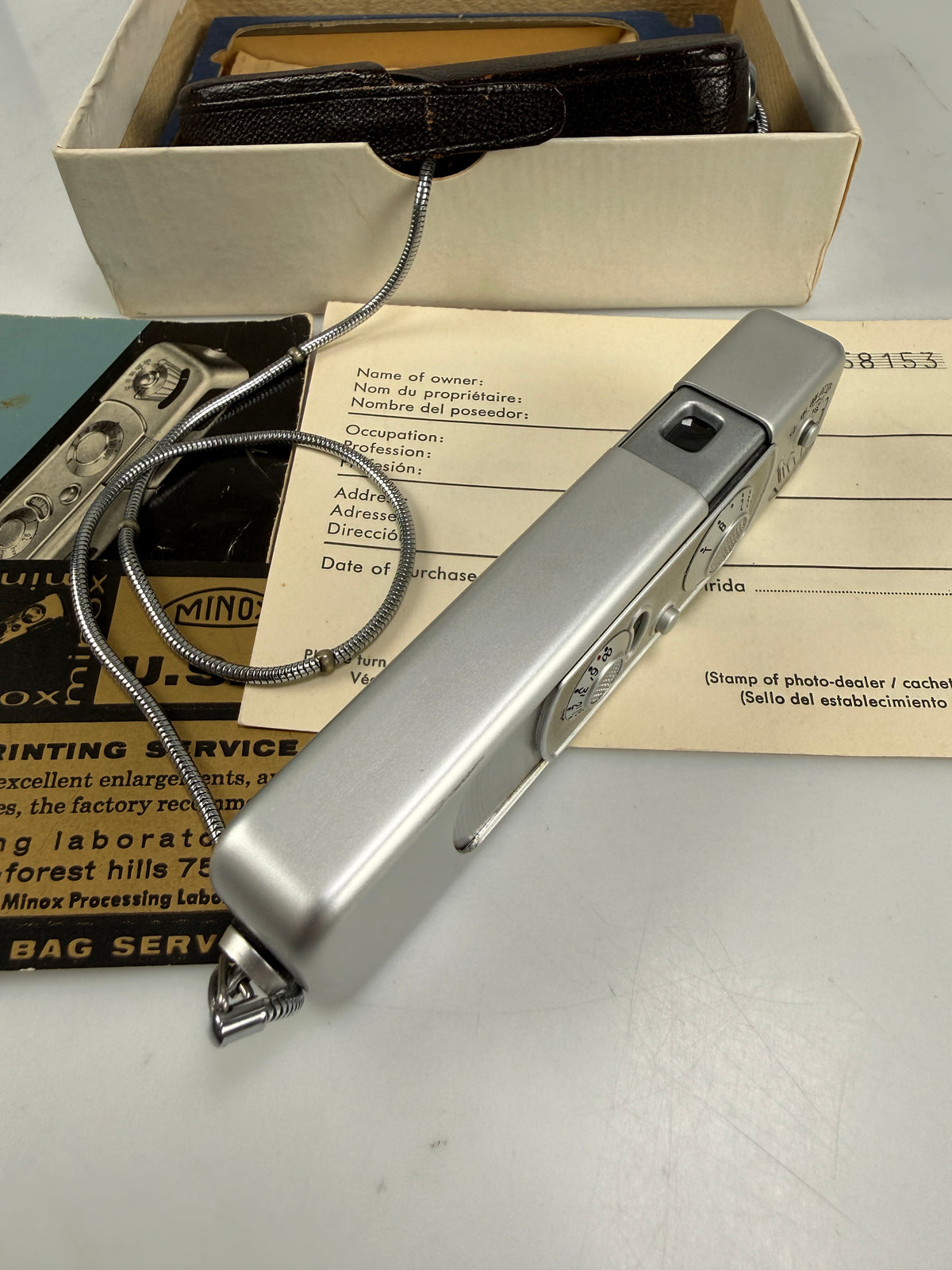 Minox B Subminiature Camera Complete Box Papers Case Chain