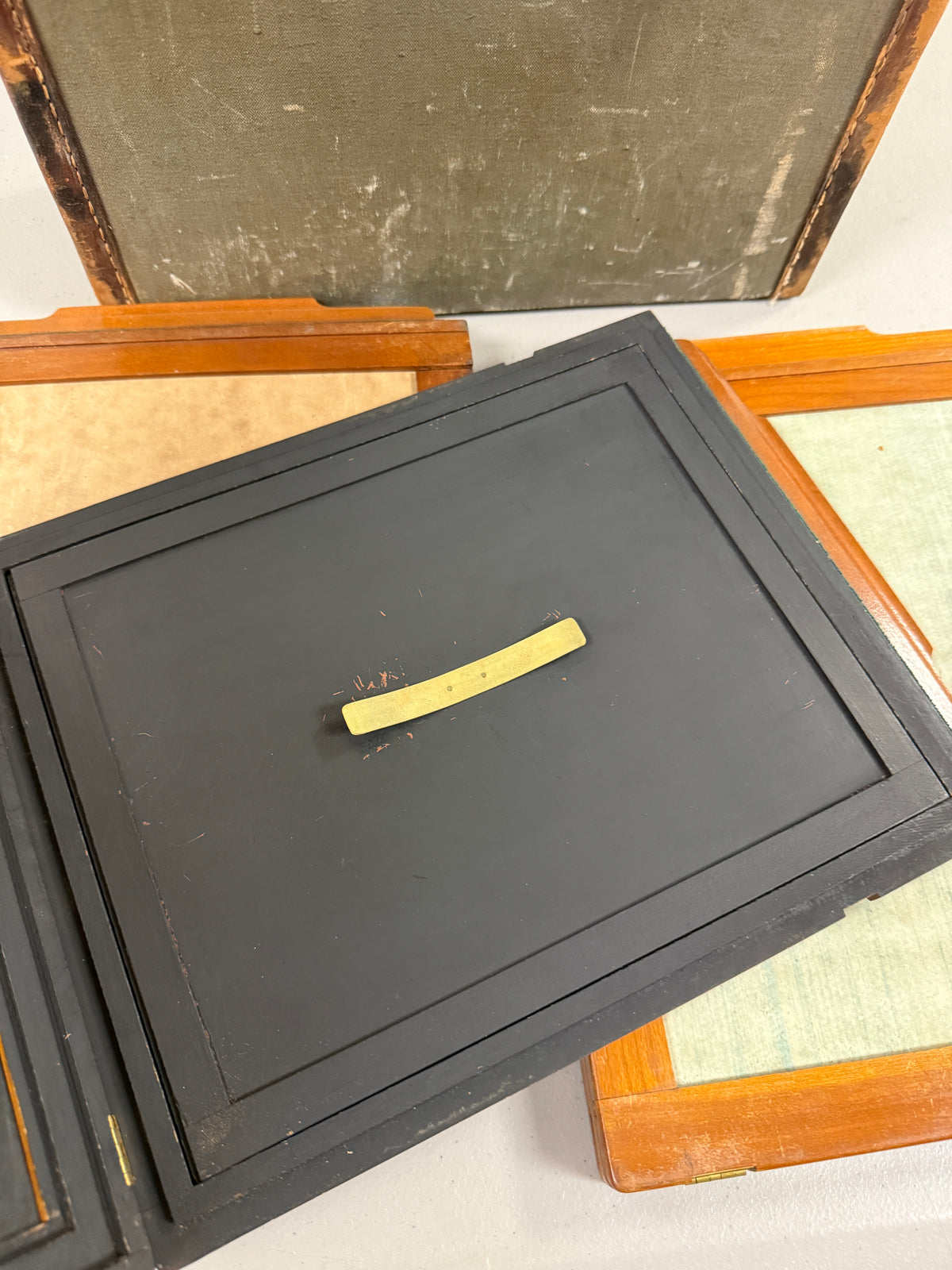Scovill Manufacturing Optical Company Folding Plate Glass Holder set of 3 RARE