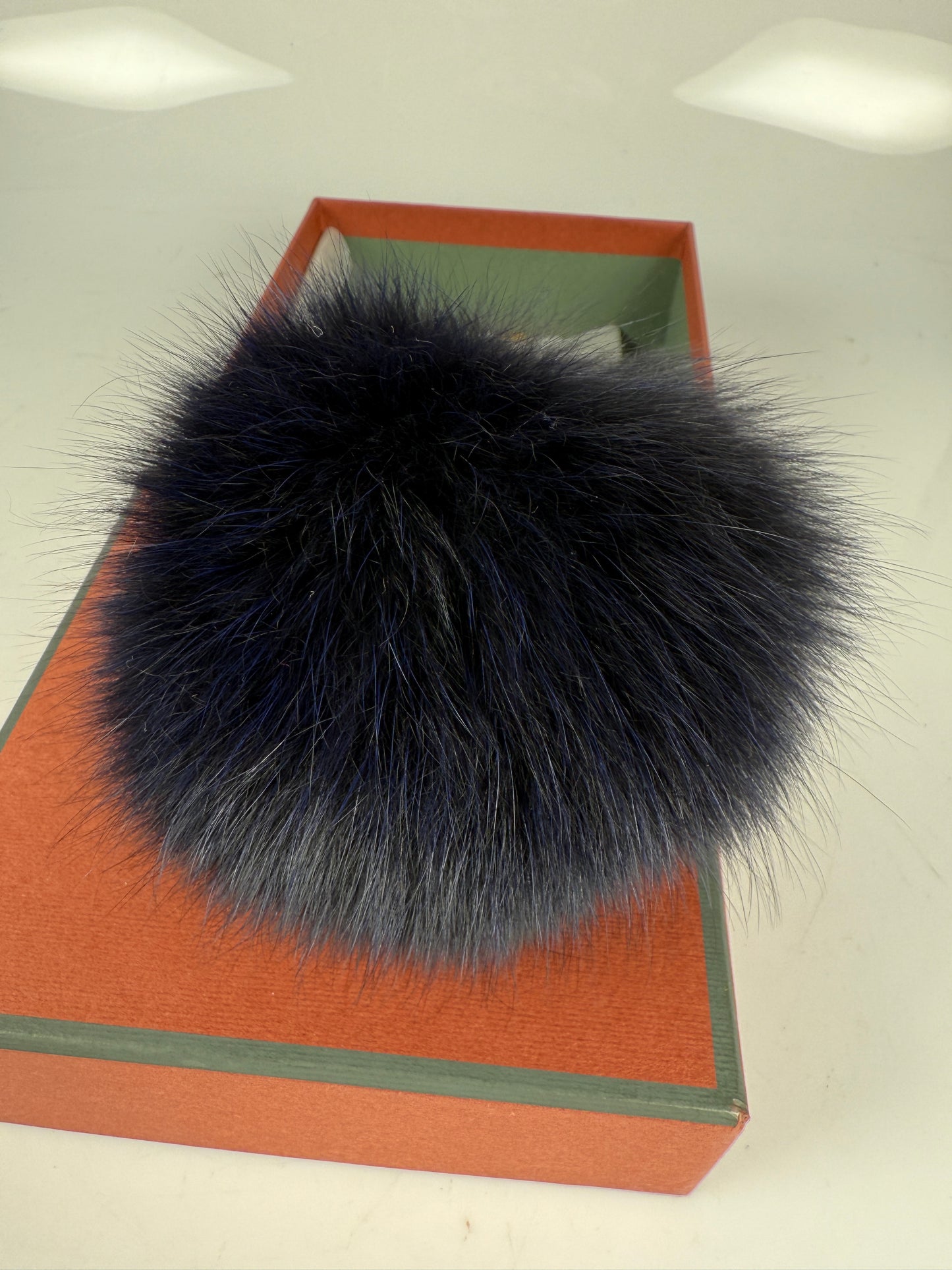 Loro Piana Baby Cashmere Cable Knit Beanie Hat, Navy Blue, One Size with shadow fox pompon