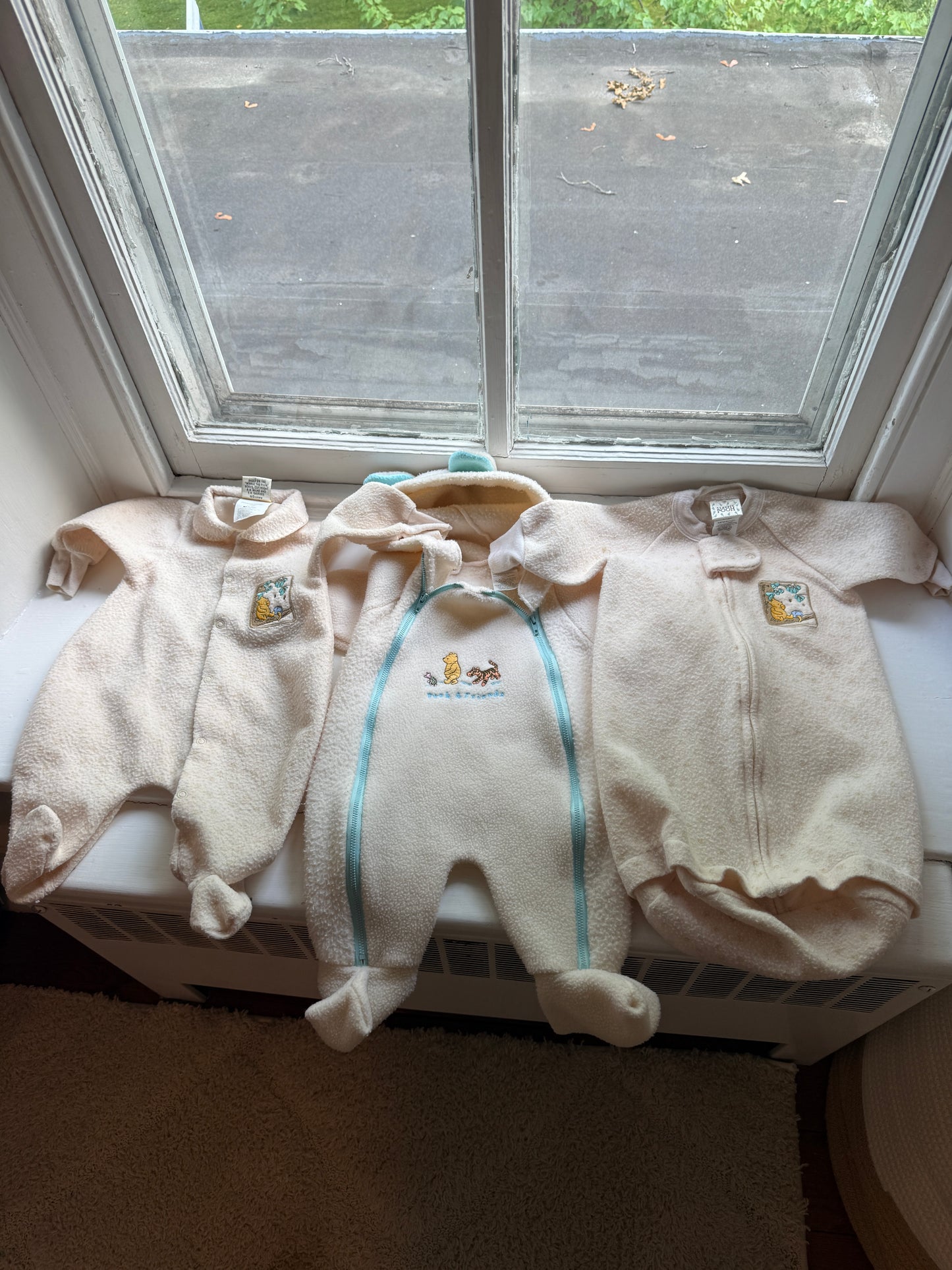 Vintage 90s Winnie the Pooh Winter Fleece lot new born, medium, 0-6 months