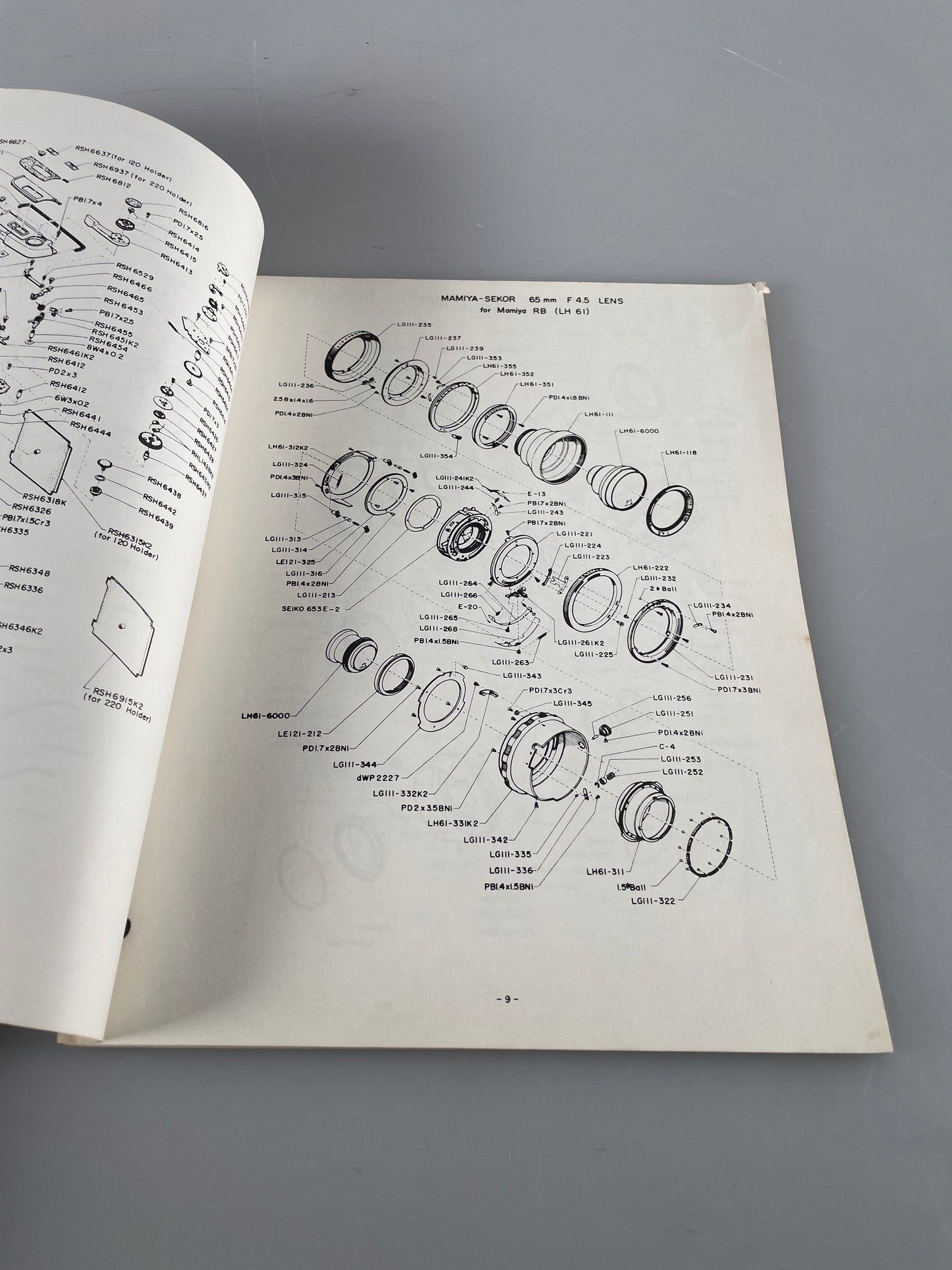 Mamiya RB67, 65mm, 90mm, 127mm, 250mm Service Repair Manual exploded view
