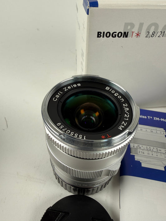 Zeiss 21mm f2.8 Biogon T* ZM Lens Leica M Mount Silver