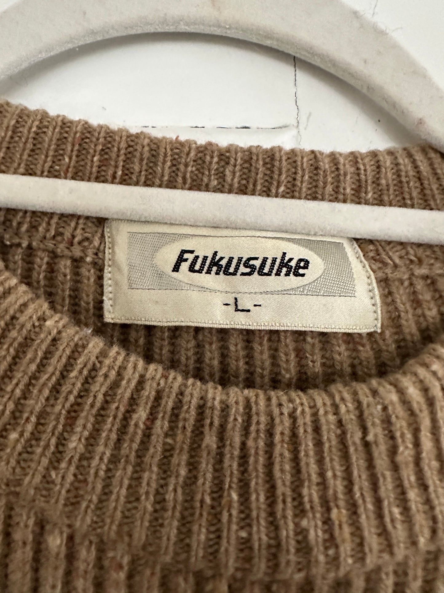 Vintage Fukusuke tan Pullover Sweater Men’s Sz Large Made Japan RARE