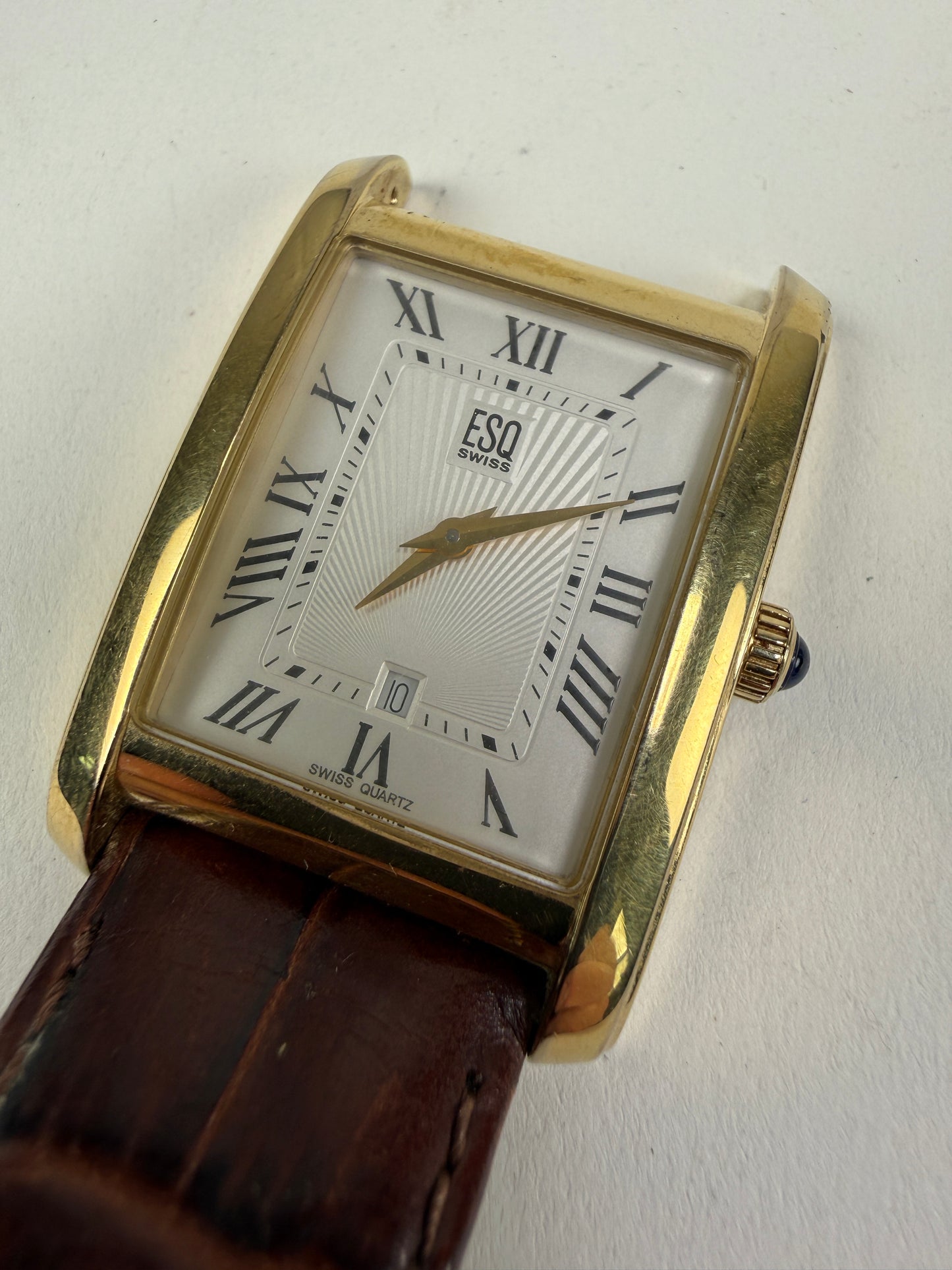 ESQ Quartz Watch by MOVADO Roman Dial Gold tone E5397 tank watch