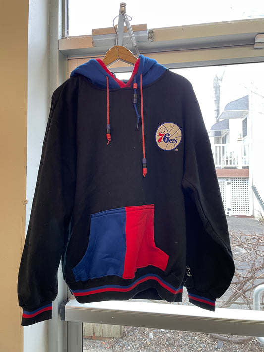 Vintage 90s Philadelphia Sixers NBA Starter Double Hood Sweatshirt Hoodie Men Lg