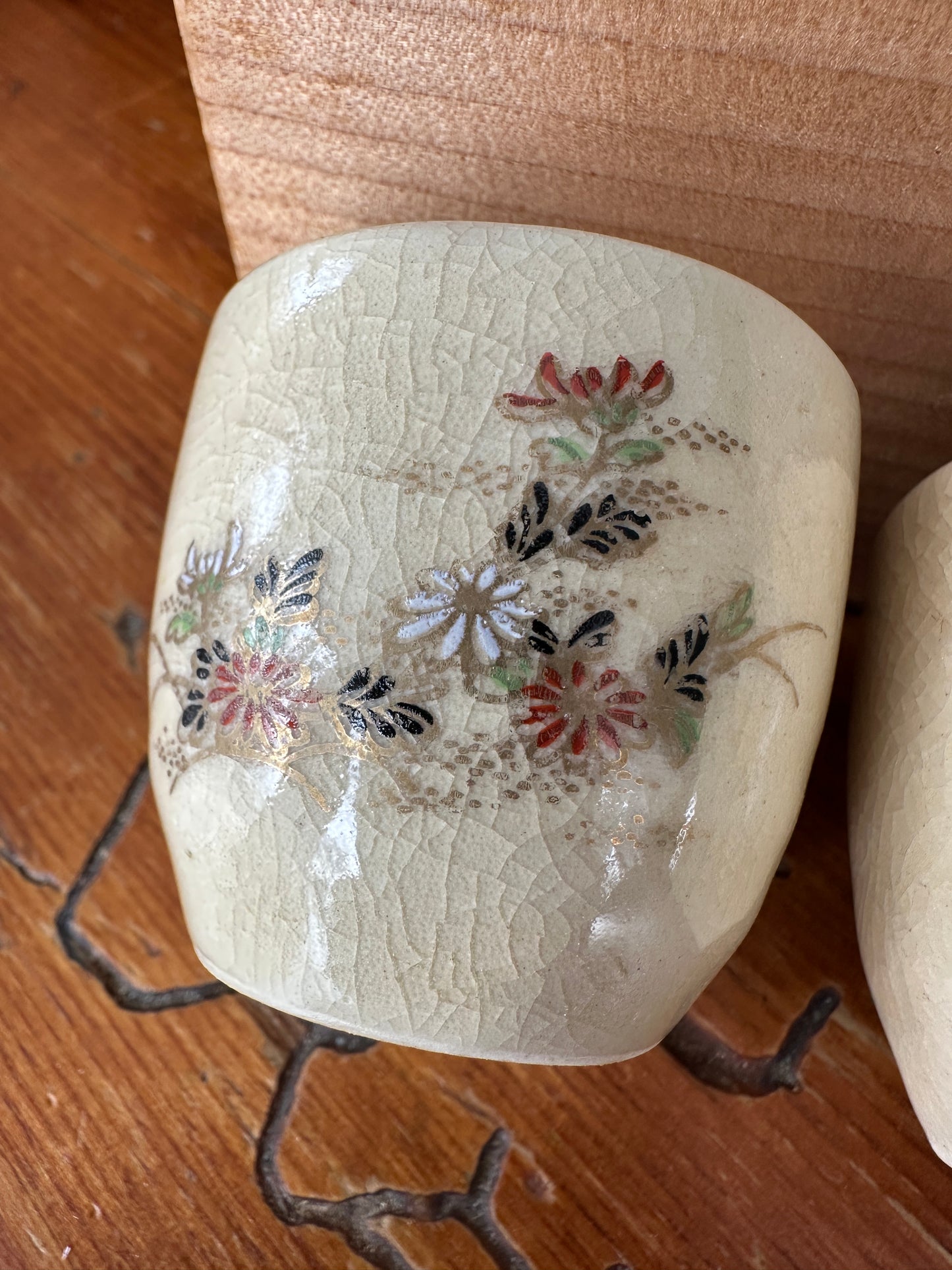 Japanese Old Ceramic Satsuma-yaki saki or teacup set of 3 pottery