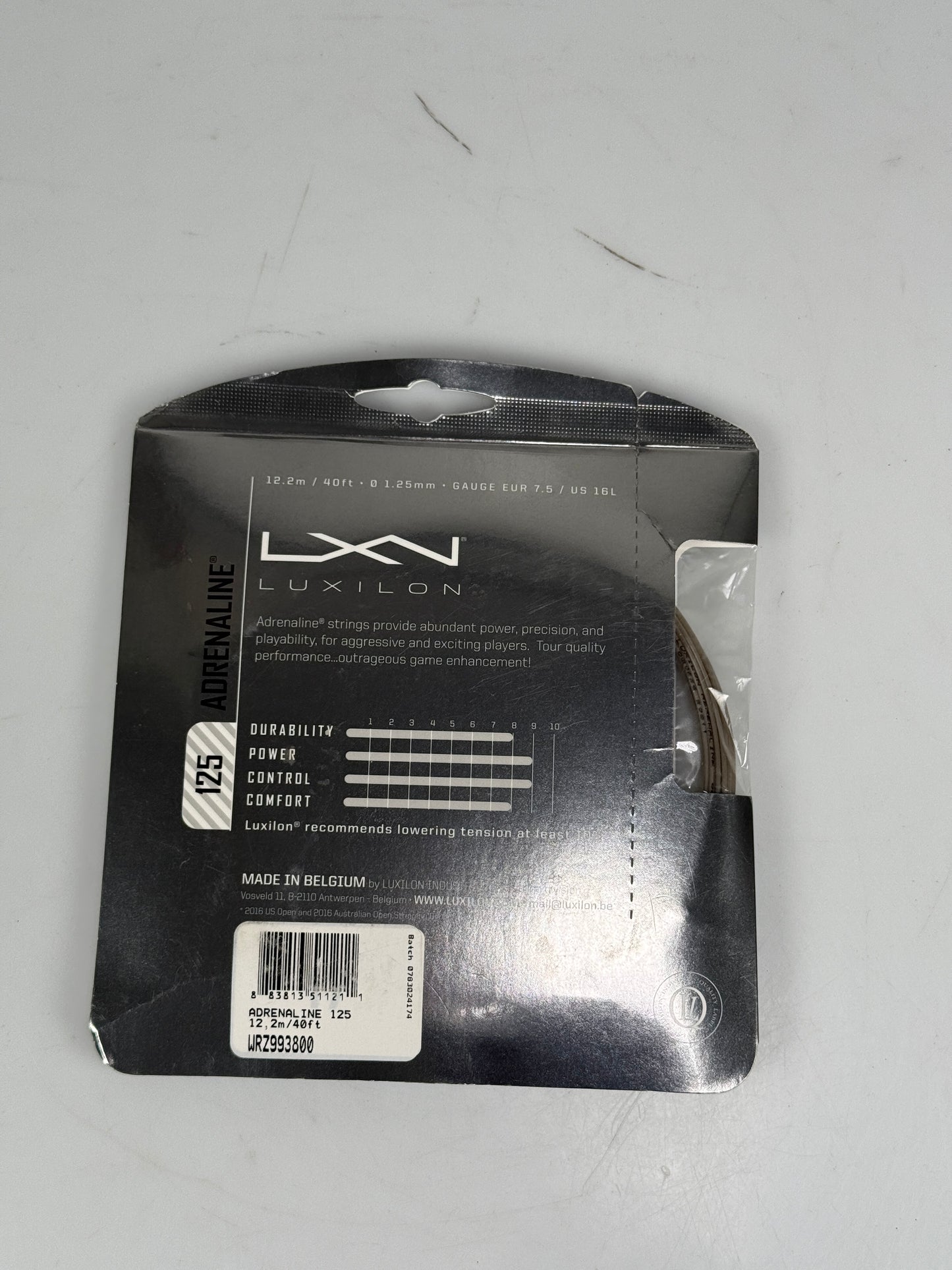 Luxilon 125 Adrenaline 16L Tennis Strings 40 Feet Silver Brand New Sealed