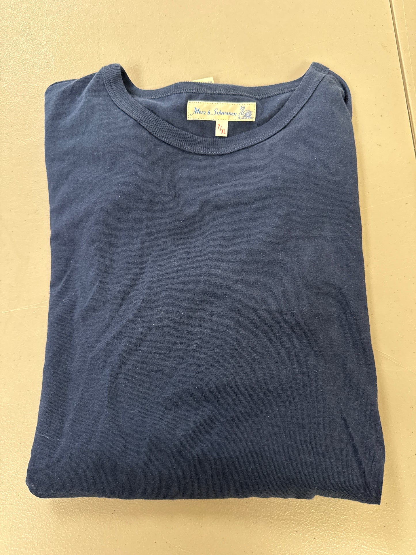 Merz B Schwanen T-Shirt Size 7 (XL) Navy Blue Loopwheeled Made in Germany