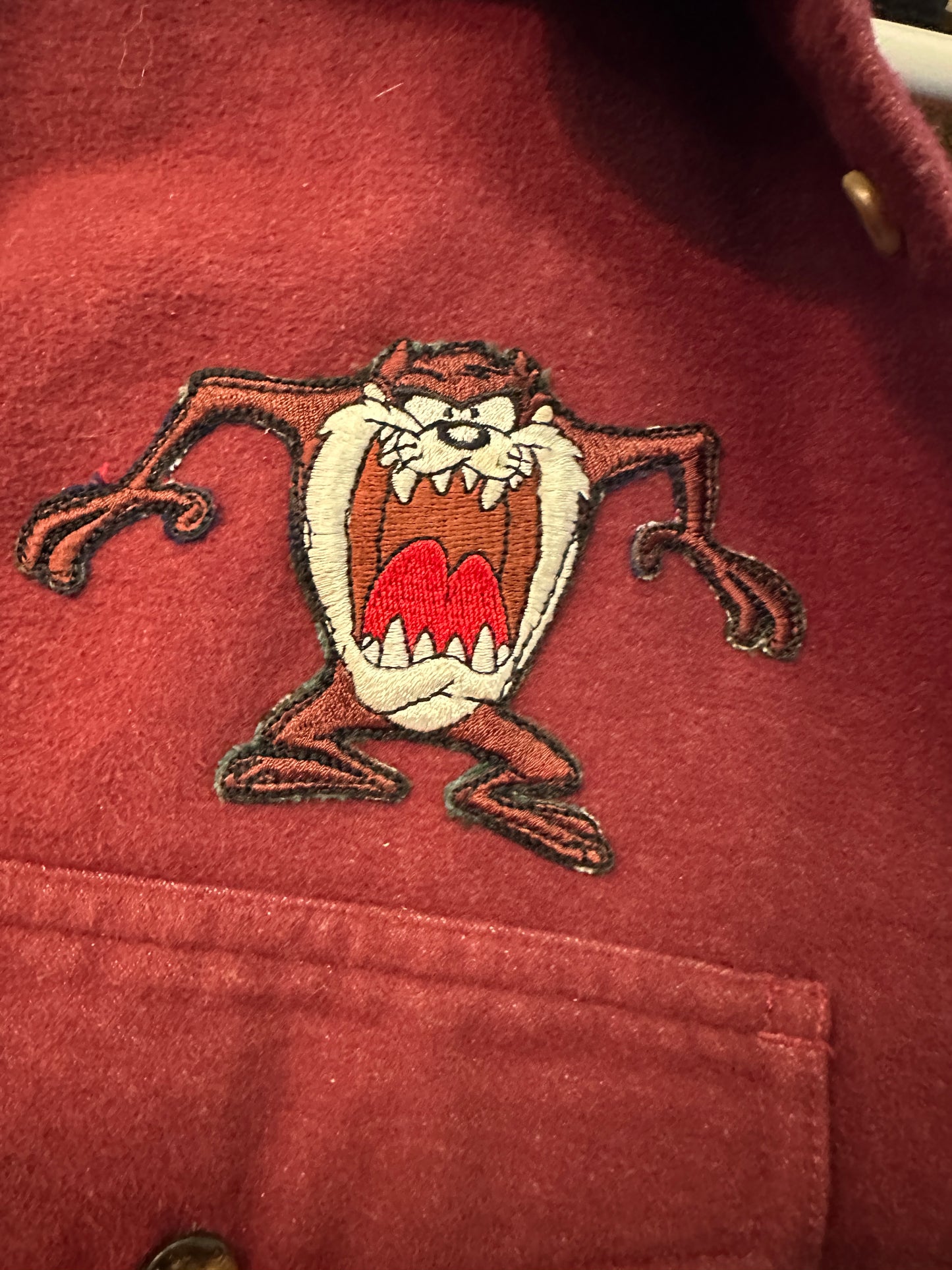 Vintage Dick Idol Large red shirt with looney tunes patches