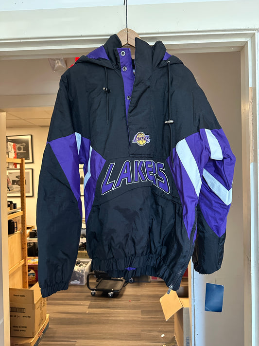 Starter Los Angeles Lakers The Line-Up Oxford Half-Zip Jacket Black/Purple NWT