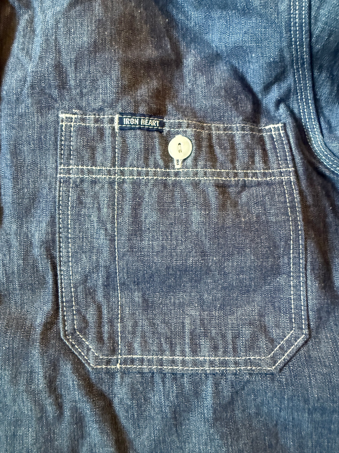 Authentic IRON HEART Indigo Cotton Chambray Work Shirt L Japan